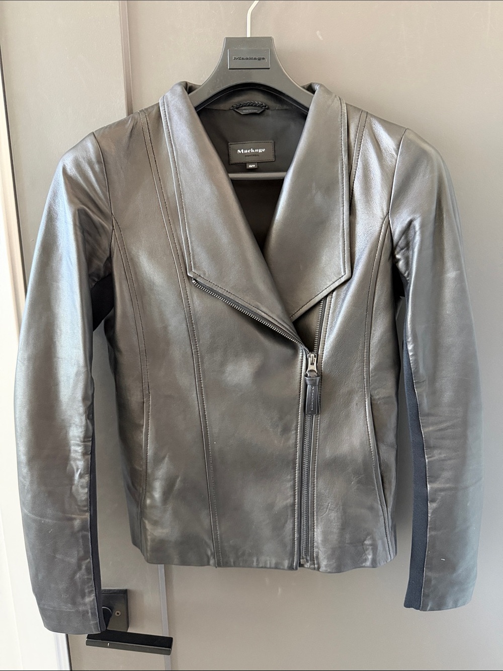 Mackage Women's Black Leather Asymmetrical Zip Moto Jacket